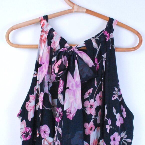 Eliza J. Navy Floral Tiered Chiffon Ruffled Coquette Soft Girl Cottagecore Dress - Picture 10 of 11